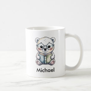 Caneca De Café Urso Polar Bebê Fofo Lendo um Livro