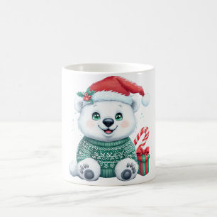 Caneca De Café Urso Polar Bonito de Natal em Suéter Festivo