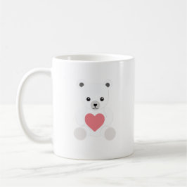 Caneca De Café Urso Polar Branco com Coração