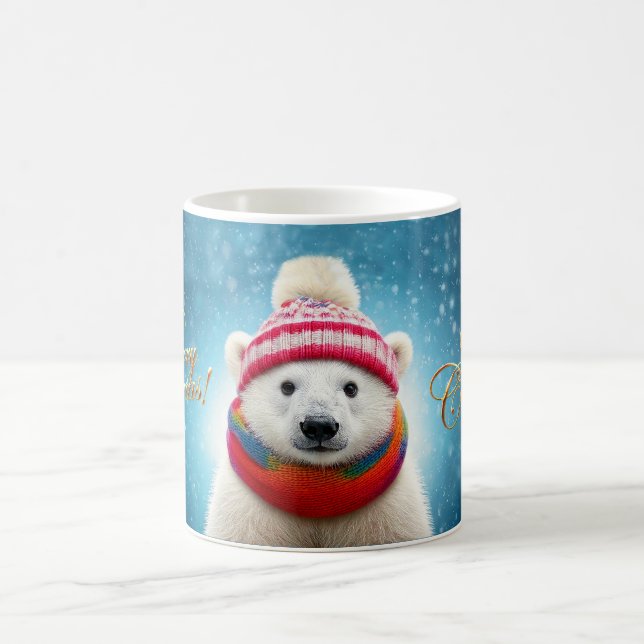 Caneca De Café Urso Polar chapéu e cachecol de Papai Noel  (Centro)