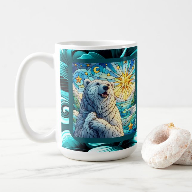 Caneca De Café Urso Polar Cinzento Grátis Vidro Escondido (Com Donut)