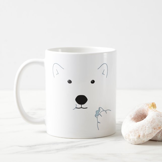 Caneca De Café Urso Polar Comendo um Marshmallow (Azul Claro) (Com Donut)