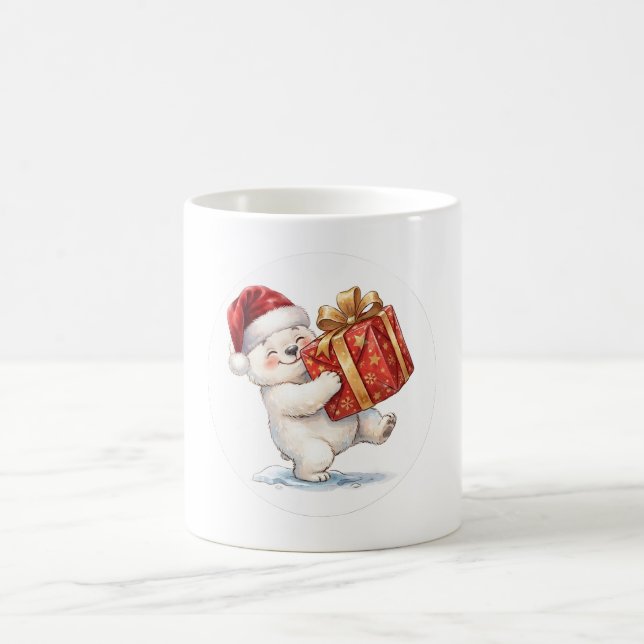 Caneca De Café Urso Polar de Natal Fofo com Enfeite de Presente (Centro)
