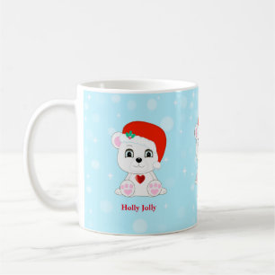 Caneca De Café Urso Polar de Natal Fofo em Cartoon em Azul Claro