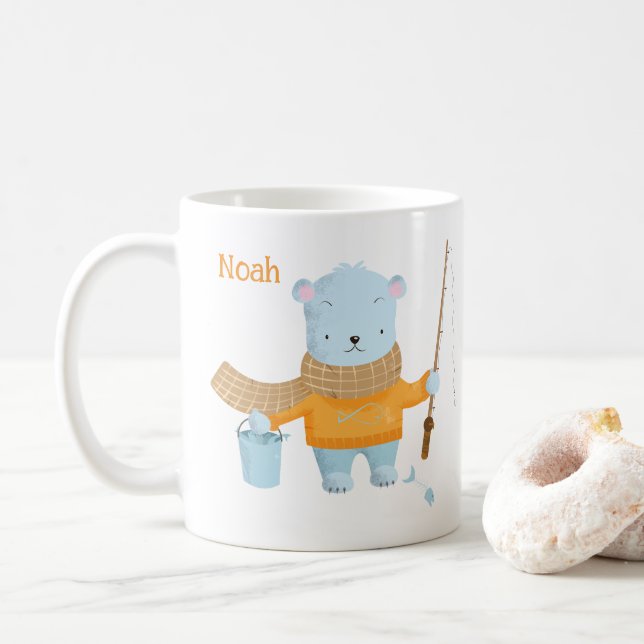 Caneca De Café Urso Polar De Pesca Corta Miudezas De Cacau (Com Donut)
