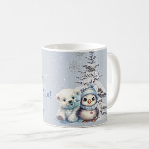 Caneca De Café Urso Polar Fofo e Pinguim Natal Polo Norte