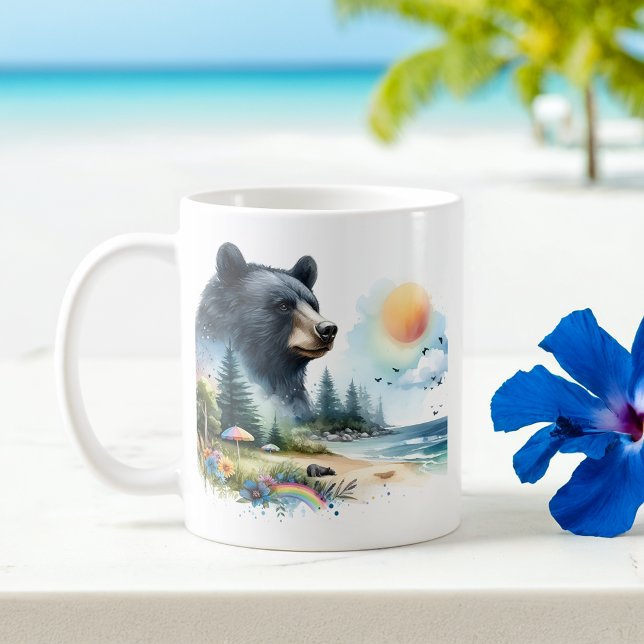 Caneca De Café Urso Preto da Aquarela de Verão (Criador carregado)