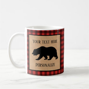 Caneca De Café Urso Preto Em Xadrez Vermelho E Preto Personalizad