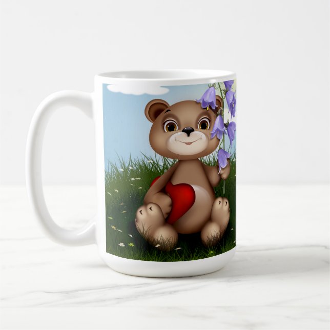 Caneca De Café Urso Segurando Buquê Flor-30926 (Esquerda)