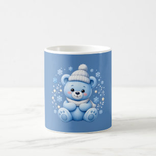 Caneca De Café Urso Teddy Azul de Inverno Fofo