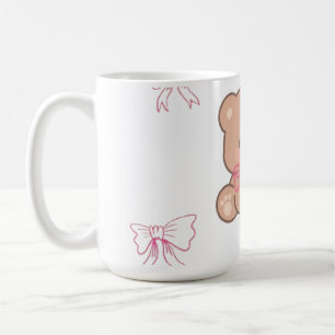 Caneca De Café Urso Teddy Pastel Fofo Laço Rosa Estética Sonhador