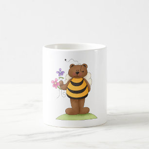 Caneca De Café Urso Vestido como Bumblebee com Flores