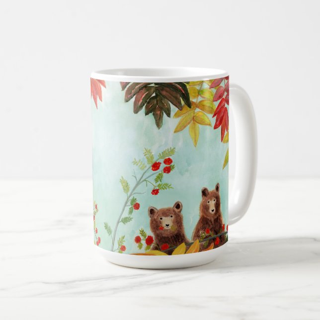 Caneca De Café Ursos Comendo Berries Rowan Vermelho (Frente Esquerda)