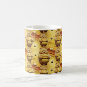 Caneca De Café Ursos e Abelhas de Mel Doce Padrão 3D contínuo