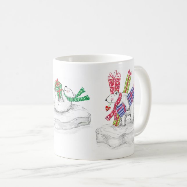 Caneca De Café Ursos Polares de Desenho Animado Fofo com Presente (Frente Esquerda)