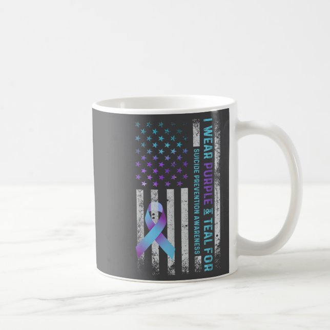 Caneca De Café Us Flag I Wear Purple And Teal Suicide Prevention  (Direita)