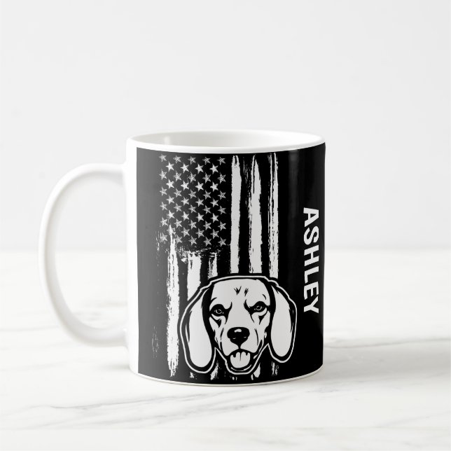 Caneca De Café US Patriot Beagle USA Flag Dog (Esquerda)