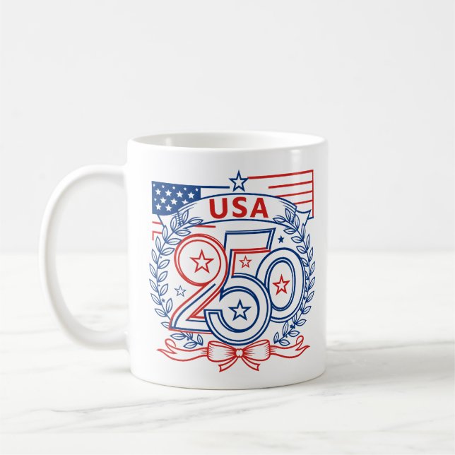 Caneca De Café USA 250 Patriotic Anniversary Emblem Design (Esquerda)