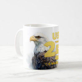 Caneca De Café USA 250: Watercolor Bald Eagle & Gold