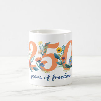 Caneca De Café USA 250 Years of Freedom Floral Mug – 1776–2026 Co