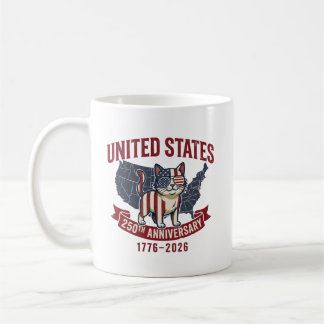 Caneca De Café USA 250th Anniversary  Patriotic Cat American Flag