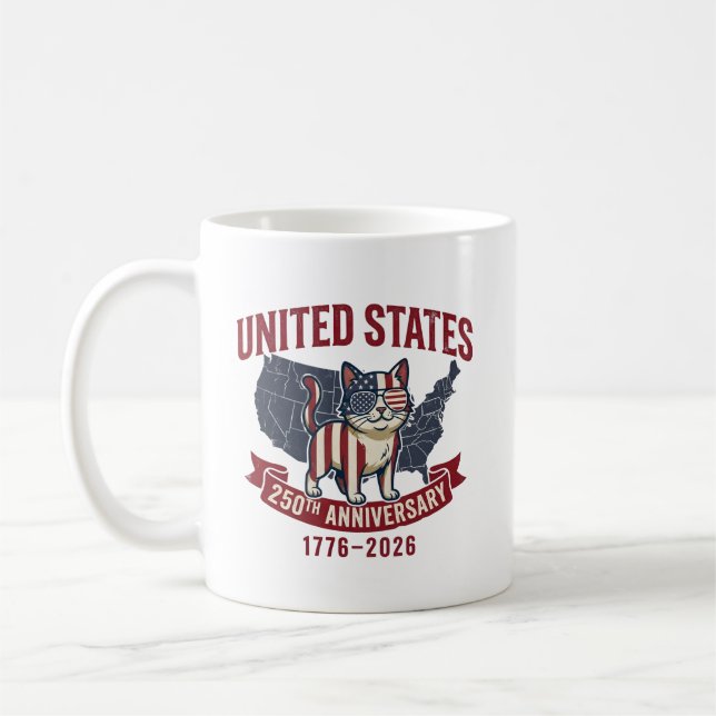 Caneca De Café USA 250th Anniversary  Patriotic Cat American Flag (Esquerda)