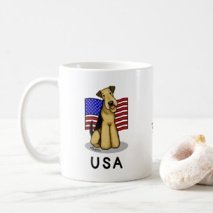 Caneca De Café USA American Flag Airedale Terrier Dog - Cute