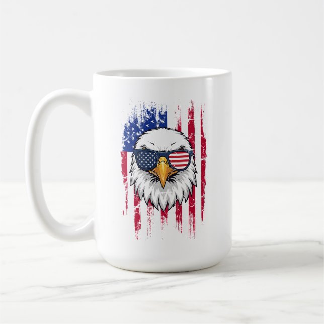 Caneca De Café USA Flag And American Bald Eagle Grunge (Esquerda)