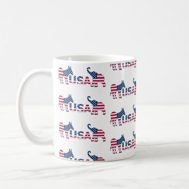 Caneca De Café USA Politics Democratic Donkey Republican Elephant (Esquerda)