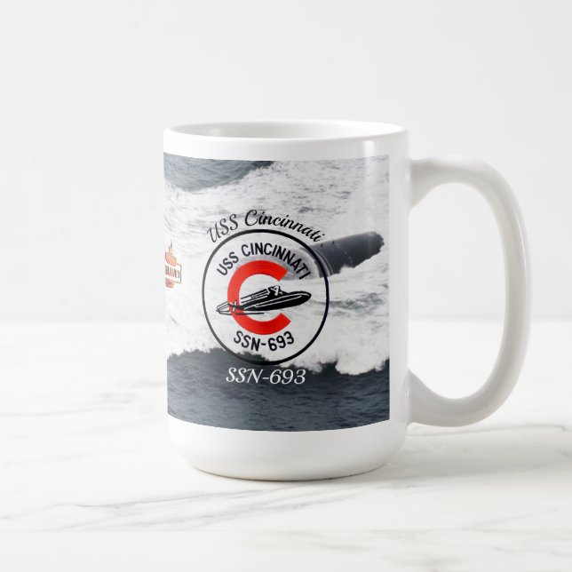 Caneca De Café USS Cincinnati (SSN-693) Mug W/Fundo (Direita)