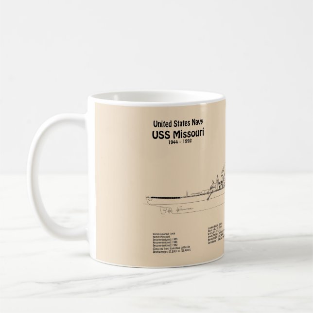 Caneca De Café USS Missouri - Entregar Planos de Esquema SD (Esquerda)