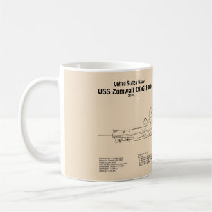Caneca De Café USS Zumwalt - Planos de Impressão Blueprint de Ent