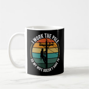 Caneca De Café Utility Lineman Retro Pôr do Sol, Eu Trabalho No T