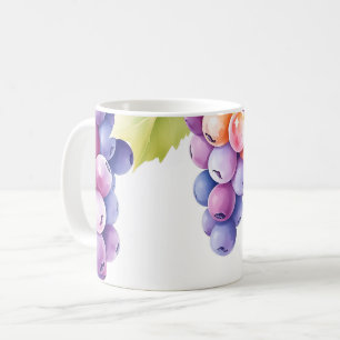 Caneca De Café Uvas de Aquarela em Fundo Branco Limpo