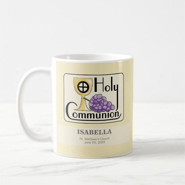 Caneca De Café Uvas e Cálice da Primeira Comunhão, Personalizável (Esquerda)