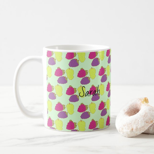 Caneca De Café Uvas Vermelhas, Verdes E Roxas (Com Donut)