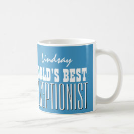 Caneca De Café V06 azul e branco do melhor RECEPCIONISTA do mundo