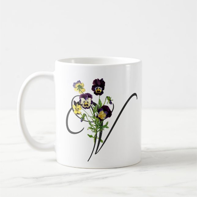 Caneca De Café V Inicial com Violas Vintage (Esquerda)