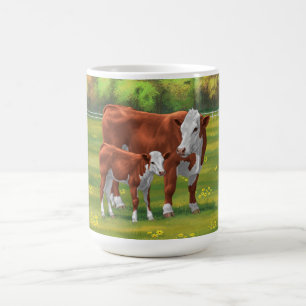 Caneca De Café Vaca Aubrac e Vitelo em Pastura Primavera
