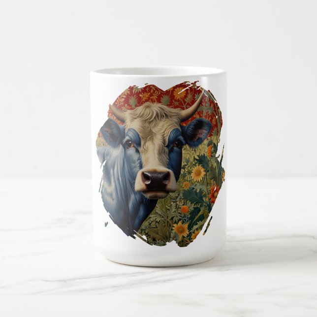 Caneca De Café Vaca azul retrô no girassol (Centro)