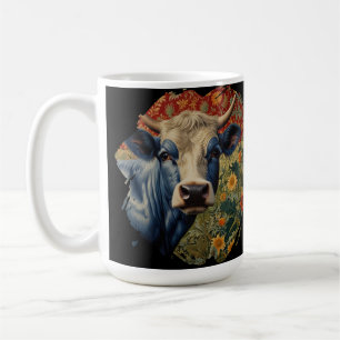 Caneca De Café Vaca azul retrô no girassol