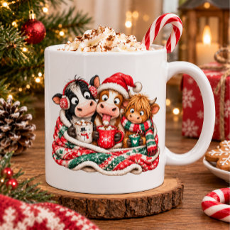 Caneca De Café Vaca & Bezerro Cacau Quente Design de Natal de Inv