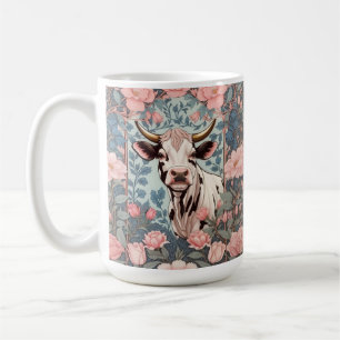 Caneca De Café Vaca branca com fundo plano rosa