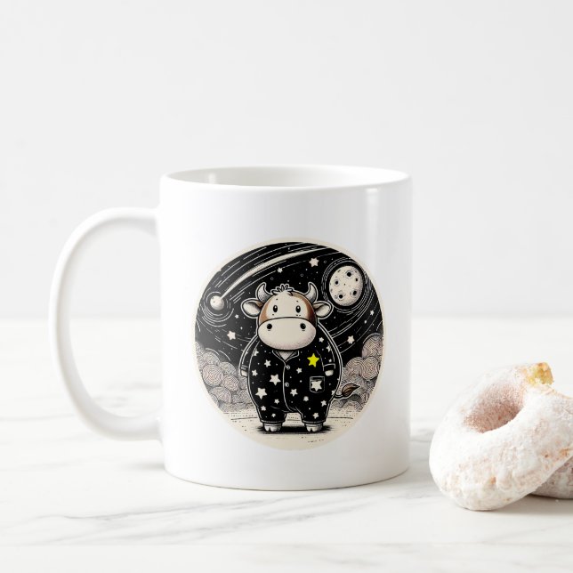 Caneca De Café Vaca Chubby em pijama (Com Donut)