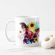 Vaca com Girassóis Personalizados de Aquarela