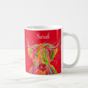 Caneca De Café Vaca das Terras Altas arco-íris Aquarela Natureza 