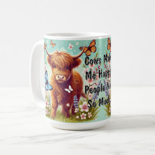 Caneca De Café Vaca das Terras Altas com Borboletas e Flores da P