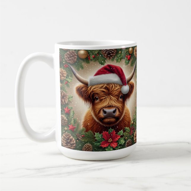 Caneca De Café Vaca das Terras Altas Com Chapéu de Papai Noel  (Esquerda)
