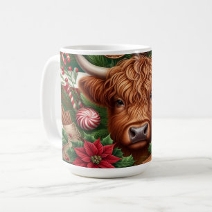 Caneca De Café Vaca das Terras Altas com Decorações de Feriado e