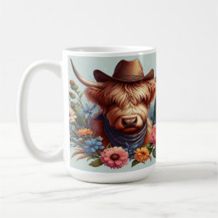 Caneca De Café Vaca das Terras Altas Usando Chapéu de Cowboy